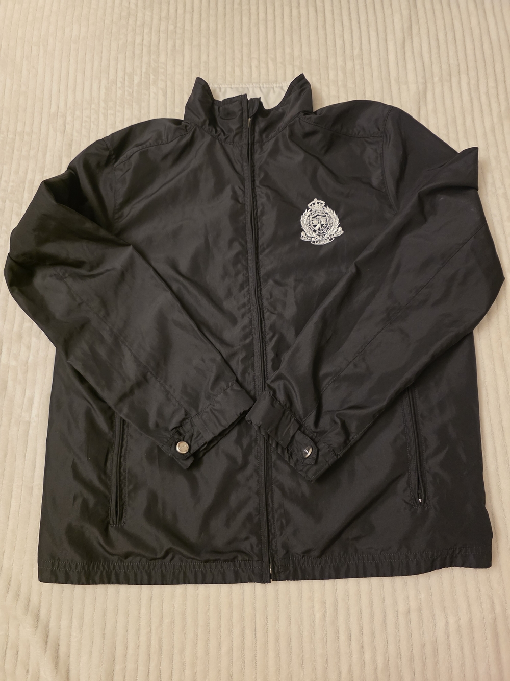 Ralph Lauren Black Windbreaker with White Crest Embroidery